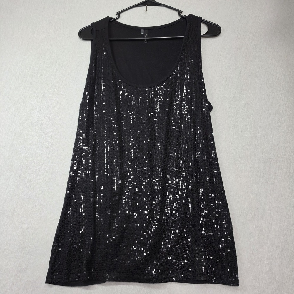 Maurices Black Sequin Tank Top Women's XXL Sleeveless Blouse Sparkly Scoop Neck